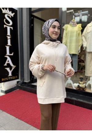 KAPŞONLU MODAL SWEAT BEJ
