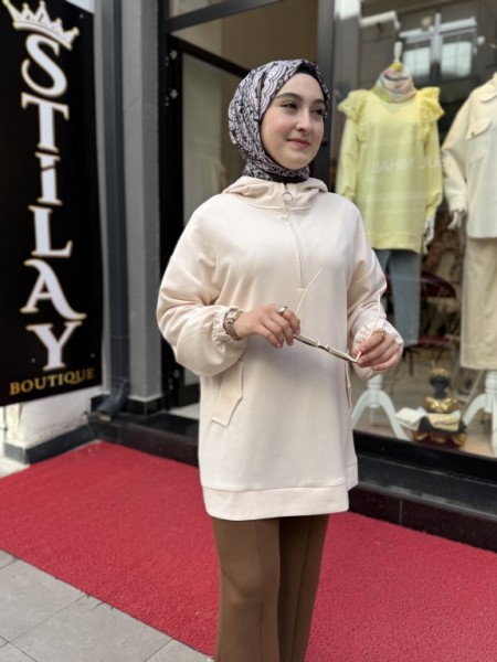 KAPŞONLU MODAL SWEAT BEJ