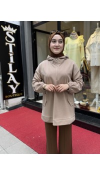 KAPŞONLU MODAL SWEAT VİZON 
