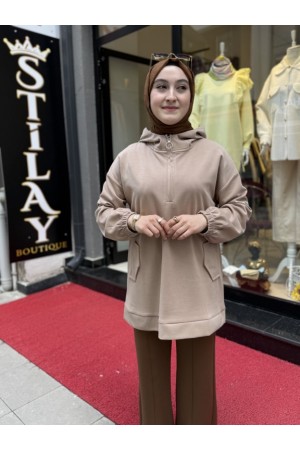 KAPŞONLU MODAL SWEAT VİZON 