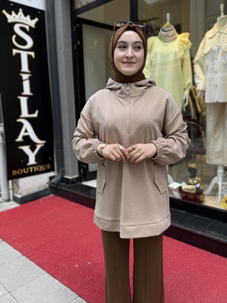 KAPŞONLU MODAL SWEAT VİZON 