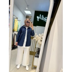 KAPŞONLU TENSEL KOT GÖMLEK LACİVERT