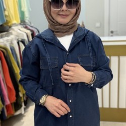 KAPŞONLU TENSEL KOT GÖMLEK LACİVERT