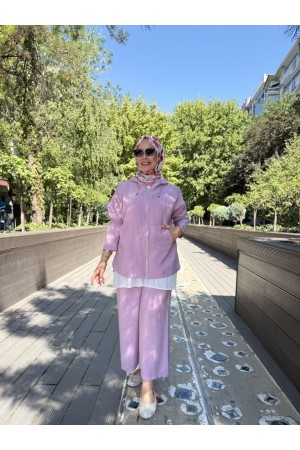 KAPŞONLU TENSEL TAKIM SOFT PEMBE 