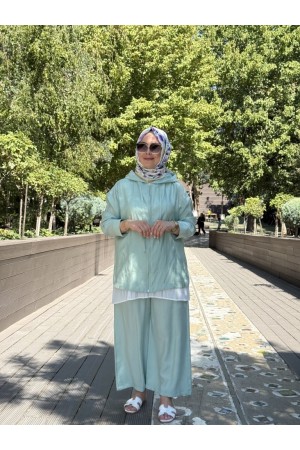 KAPŞONLU TENSEL TAKIM MİNT YEŞİLİ