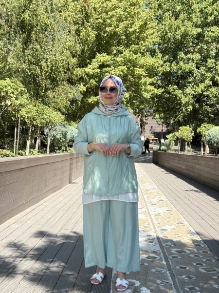 KAPŞONLU TENSEL TAKIM MİNT YEŞİLİ