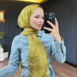 ZEYTİN YEŞİLİ KAZAYAĞI DESEN İPEKSİ JAKAR ŞAL