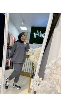 KESİK DETAYLI VE BASKILI SPOR TAKIM ANTRASİT