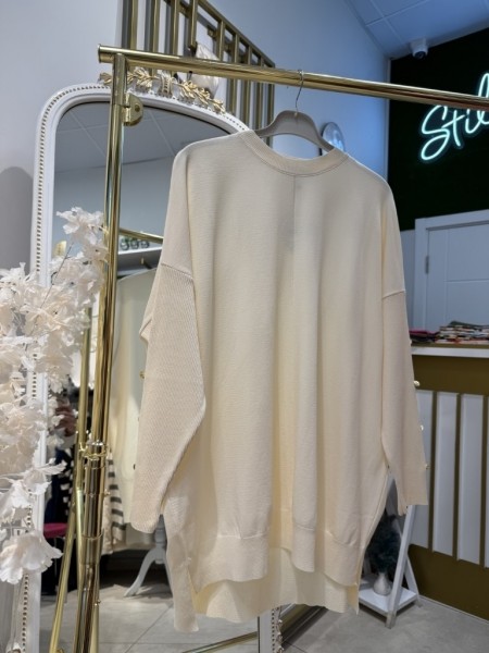 KOLU DÜĞMELİ MERSERİZE TUNİK EKRU