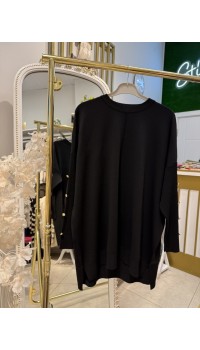 KOLU DÜĞMELİ MERSERİZE TUNİK SİYAH