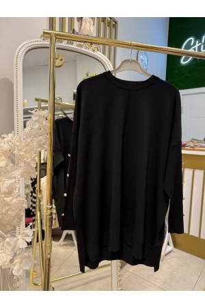 KOLU DÜĞMELİ MERSERİZE TUNİK SİYAH