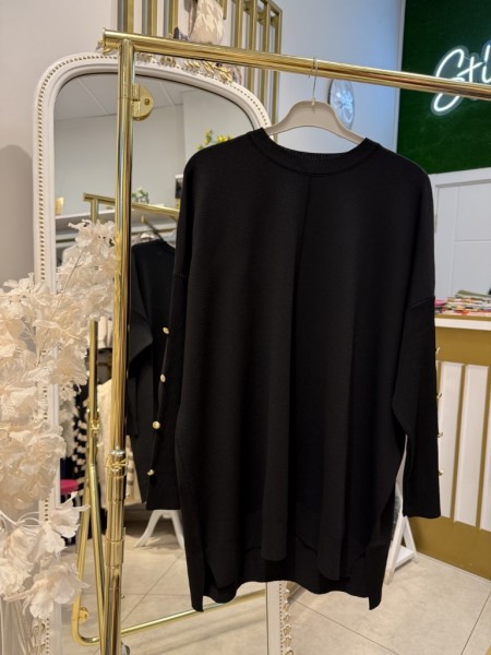 KOLU DÜĞMELİ MERSERİZE TUNİK SİYAH