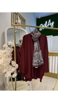 KOLU DÜĞMELİ MERSERİZE TUNİK BORDO