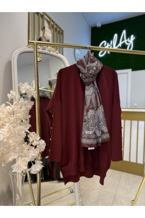KOLU DÜĞMELİ MERSERİZE TUNİK BORDO