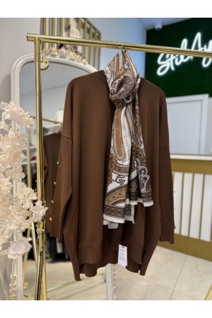 KOLU DÜĞMELİ MERSERİZE TUNİK KAHVE