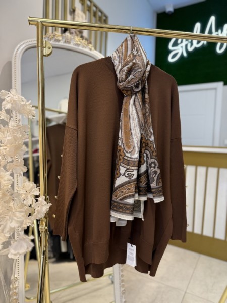 KOLU DÜĞMELİ MERSERİZE TUNİK KAHVE