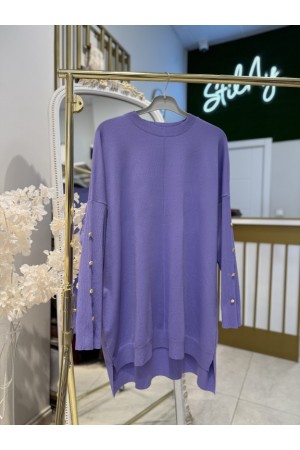 KOLU DÜĞMELİ MERSERİZE TUNİK LİLA