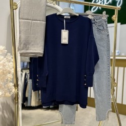 KOLU DÜĞMELİ TUNİK LACİVERT