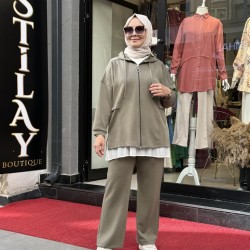 KAPŞONLU FERMUAR DETAYLI MODAL TAKIM HAKİ 