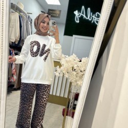 LEOPAR PANTOLONLU OYSHO TAKIM EKRU