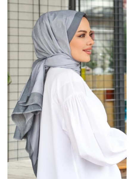 MONOGRAM HALKA DESEN ŞAL GÜMÜŞ GRİ