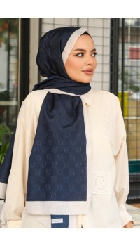 MONOGRAM HALKA DESEN ŞAL LACİVERT