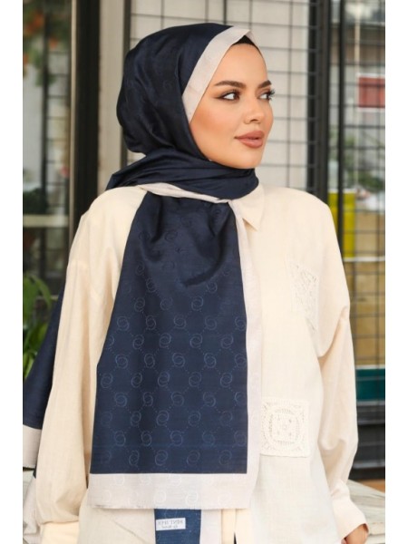 MONOGRAM HALKA DESEN ŞAL LACİVERT