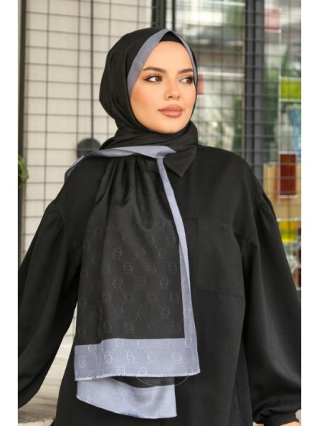 MONOGRAM HALKA DESEN ŞAL SİYAH GRİ