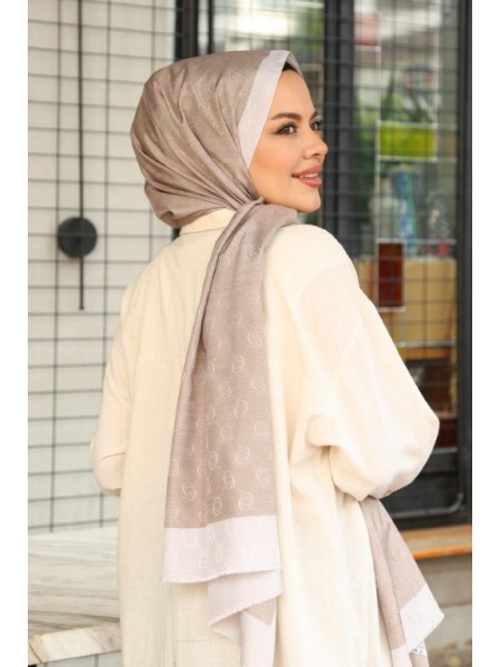 MONOGRAM HALKA DESEN ŞAL VİZON