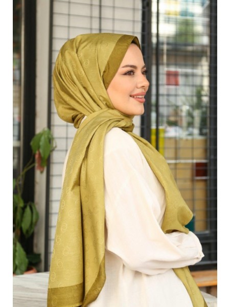 MONOGRAM HALKA DESEN ŞAL YAĞ YEŞİLİ