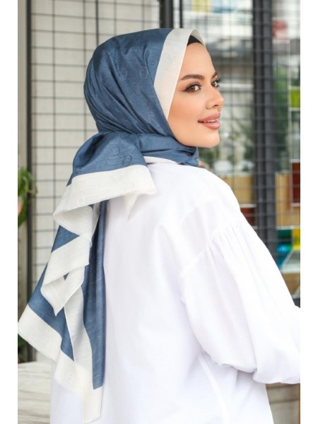 MONOGRAM HALKA DESEN ŞAL İNDİGO