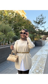 MRW MAKAS TRİKO TUNİK BEJ