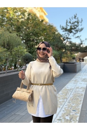 MRW MAKAS TRİKO TUNİK BEJ