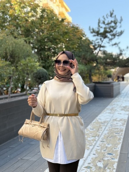 MRW MAKAS TRİKO TUNİK BEJ