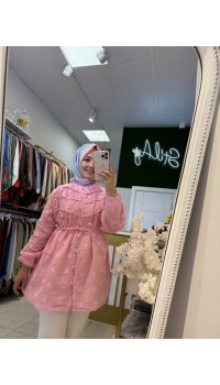 NAKIŞ DETAYLI MÜSLİN TUNİK PEMBE