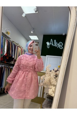 NAKIŞ DETAYLI MÜSLİN TUNİK PEMBE