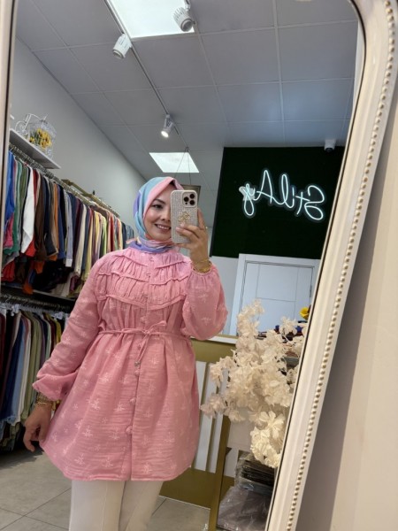 NAKIŞ DETAYLI MÜSLİN TUNİK PEMBE