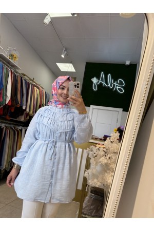 NAKIŞ DETAYLI MÜSLİN TUNİK BEBE MAVİSİ