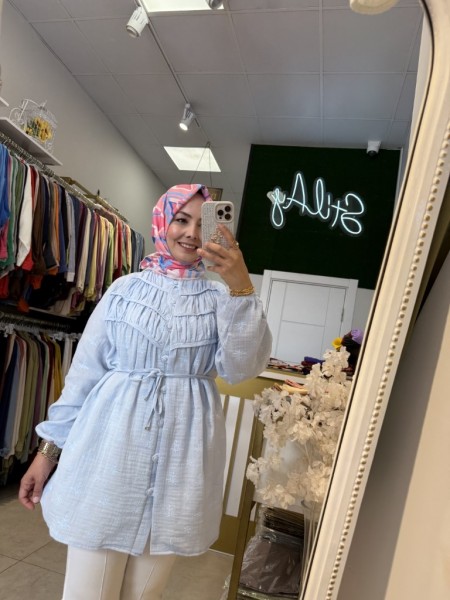 NAKIŞ DETAYLI MÜSLİN TUNİK BEBE MAVİSİ