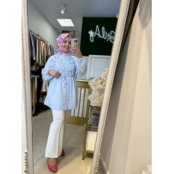 NAKIŞ DETAYLI MÜSLİN TUNİK BEBE MAVİSİ