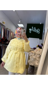 NAKIŞ DETAYLI MÜSLİN TUNİK SARI