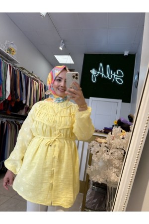 NAKIŞ DETAYLI MÜSLİN TUNİK SARI