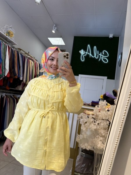 NAKIŞ DETAYLI MÜSLİN TUNİK SARI