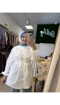 NAKIŞ DETAYLI MÜSLİN TUNİK BEYAZ