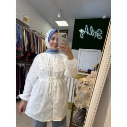 NAKIŞ DETAYLI MÜSLİN TUNİK BEYAZ