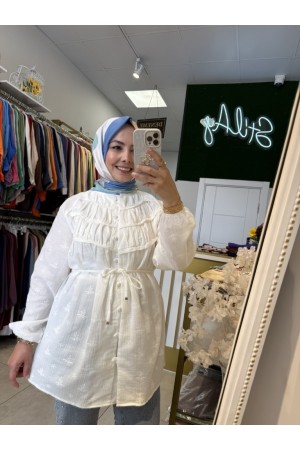 NAKIŞ DETAYLI MÜSLİN TUNİK BEYAZ