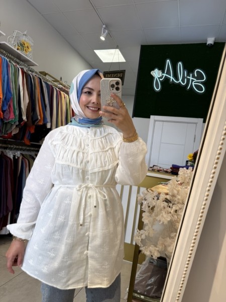 NAKIŞ DETAYLI MÜSLİN TUNİK BEYAZ