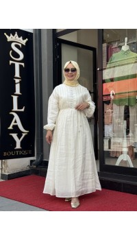 NERVÜR DİKİŞ DETAYLI ELBİSE EKRU