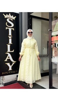 NERVÜR DİKİŞ DETAYLI ELBİSE SOFT SARI 