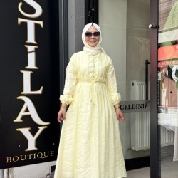 NERVÜR DİKİŞ DETAYLI ELBİSE SOFT SARI 